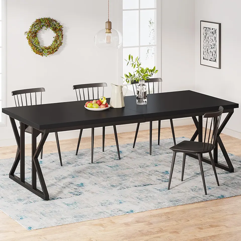 Tribesigns Farmhouse Dining Table for 6 People, 70.8-Inch Rectangular Wood Dining Table, Rustic Kitchen Table with Heavy Duty Metal Legs for Dining Room (Matte Black, 70.8-Inch)