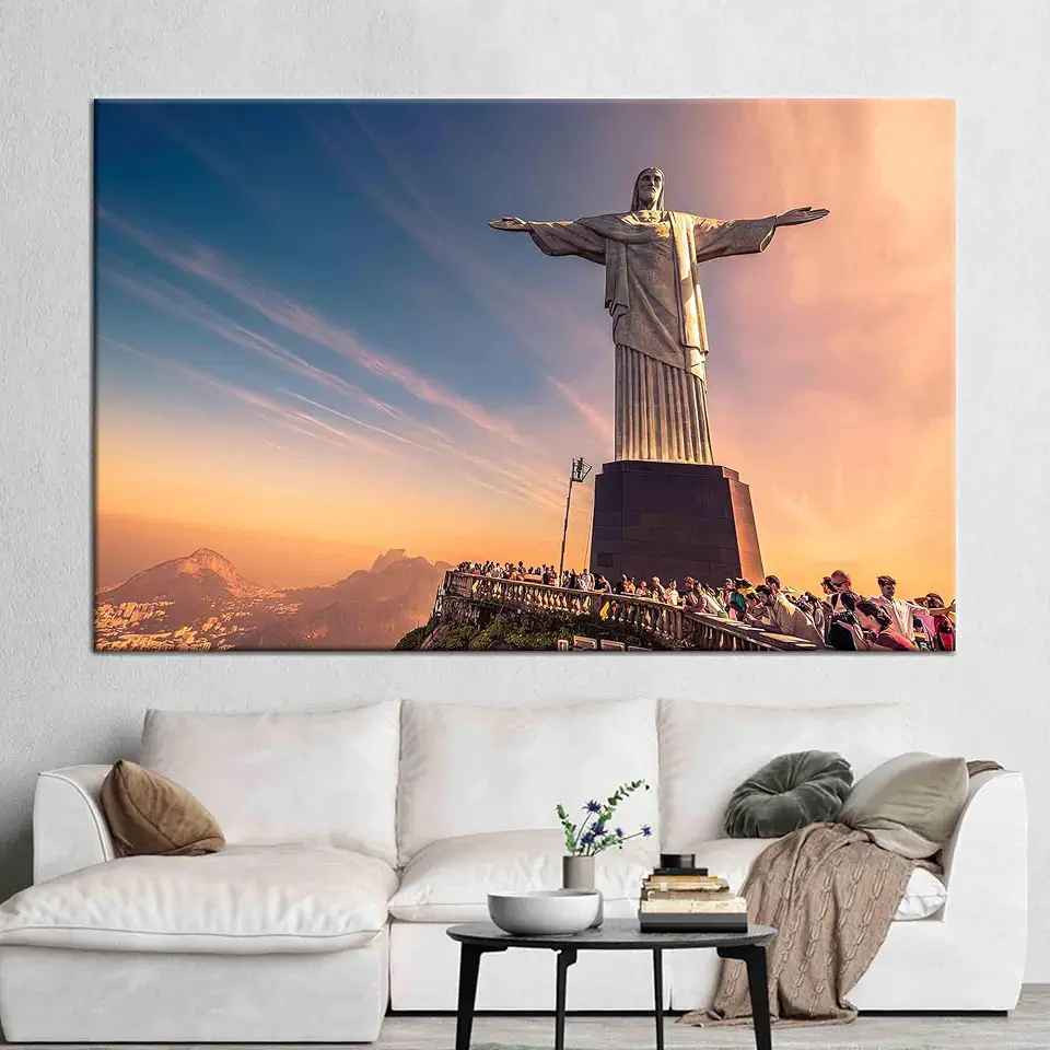 Stunning Wall Decor Featuring Vibrant Print Of Christ The Redeemer Landscape Canvas Showcasing Religious Artwork And Jesus Wall Decor For Aesthetic Home Enhancement - 1PC - 100x235