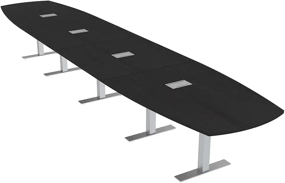 SKUTCHI DESIGNS INC. 20' Large Arc Boat Modular Conference Table with Data and Power | 20 Person Boardroom Table |Metal T Bases | Harmony Series | Black Cypress