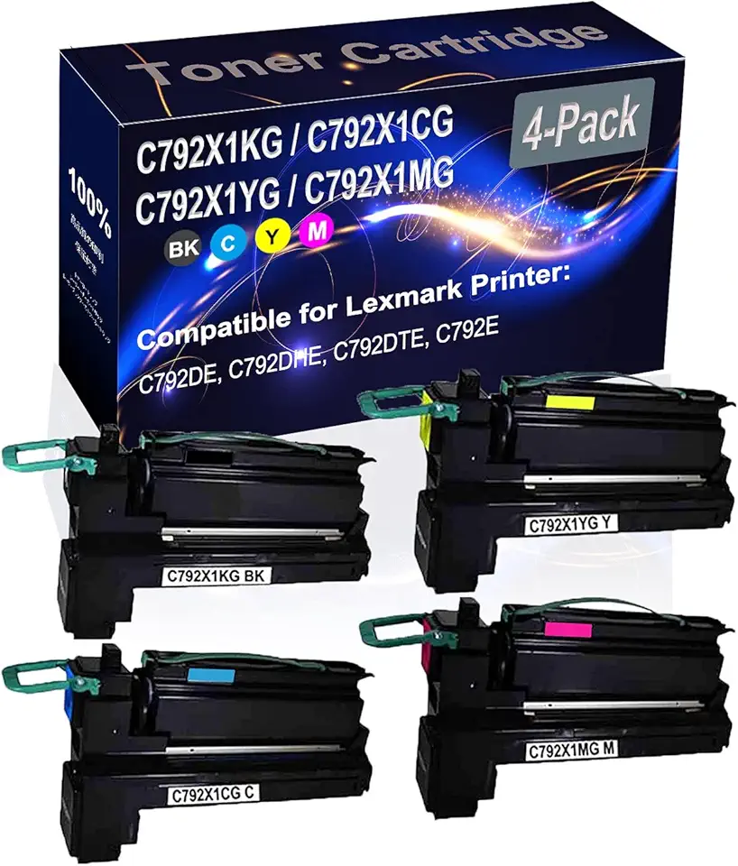 4-Pack (BK+C+Y+M) Compatible C792DE C792DHE Laser Printer Toner Cartridge (High Capacity) Replacement for C792X1KG C792X1CG C792X1YG C792X1MG Printer Toner Cartridge