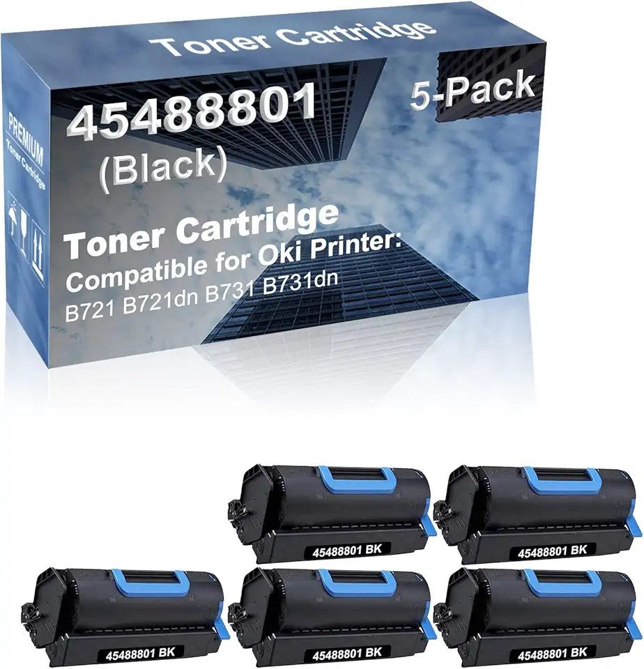 5-Pack Compatible High Capacity 45488801 Imaging Toner Cartridge use for B721 B721dn B731 B731dn Printer (Black)