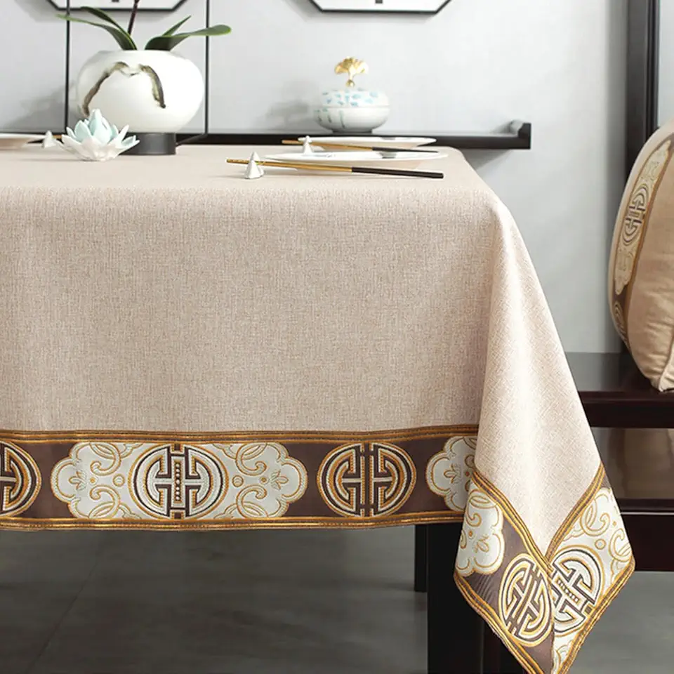 Table cltoh Rectangle Cotton Linen Waterproof Tablecloth Decorative Table cover for Dining Table Versatile Farmhouse Table Cover for Kitchen Dining, Buffet Parties and Camping(Beige,140 X 260CM)