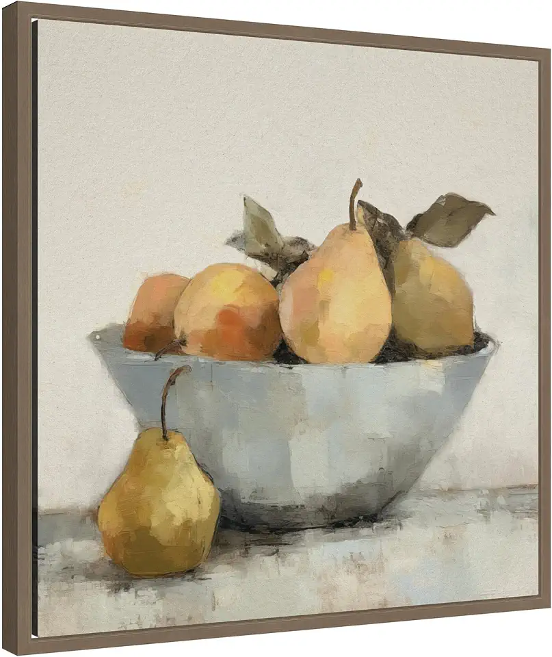 Kate and Laurel Still Life Fruit In A Bowl Vintage Style Framed Canvas Wall Art by The Creative Bunch Studio 22 x 22 Sylvie Dark Gold, Traditional, Still Life, Cuisine Art for Wall Decor, Living Room,