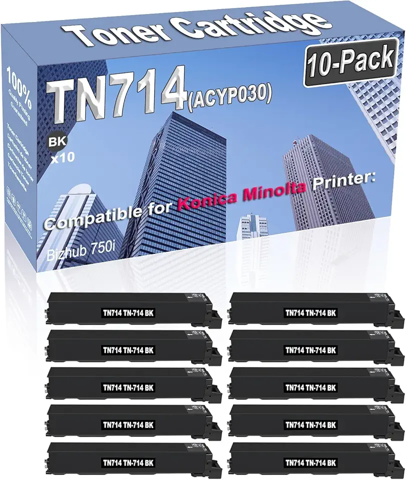 10-Pack (Black) Compatible High Yield TN714 TN714K TN-714 (ACYP030) Imaging Toner Cartridge Replacement for Konica Minolta Bizhub 750i Printer