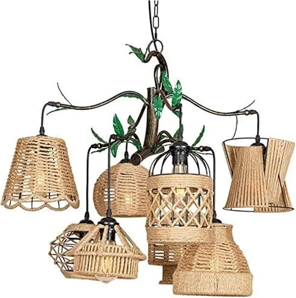 Chandeliers Modern Ceiling Light V-intage Rope Light 8 Head, Industrial V-intage Iron Art Attic Ceiling, Antique Twine Round led Lights,