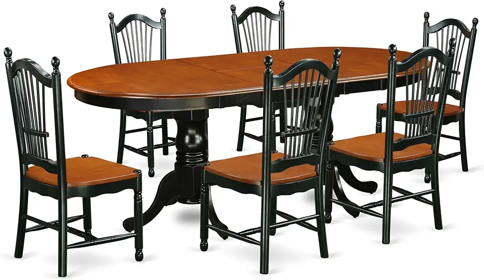 East West Furniture PLDO7-BCH-W 7 Piece Dining Room Table Set Consist of an Oval Wooden Table with Butterfly Leaf and 6 Kitchen Dining Chairs, 42x78 Inch, Black & Cherry