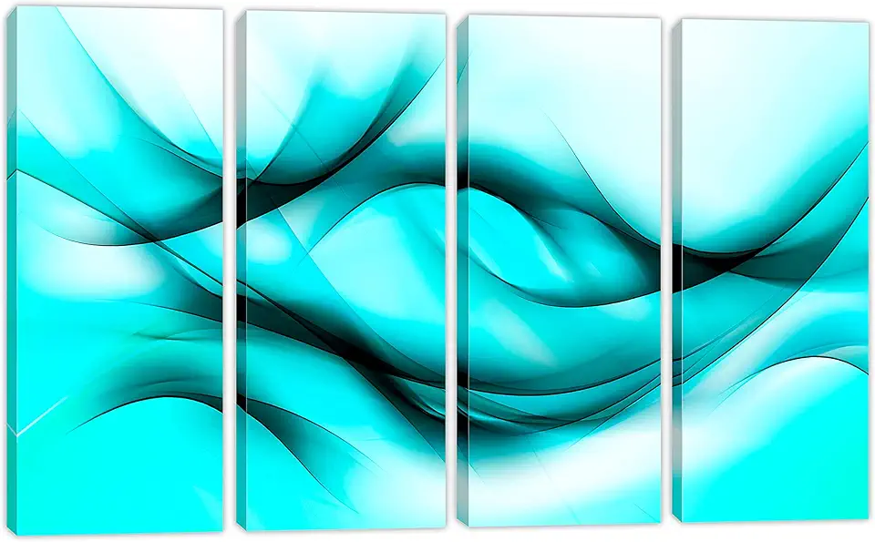 80 x 50 TOTAL - Light Turquoise Abstract Wave Wall Art Canvas Print 4 Panel SplitFractal art Abstract Art