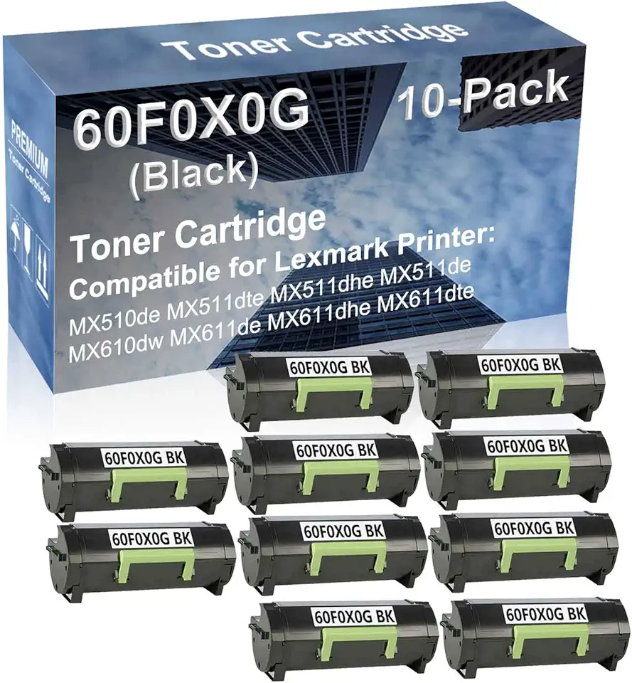 10-Pack Compatible High Yield MX611dhe MX611dte Printer Cartridge Replacement for 60F0X0G Toner Cartridge (Black)