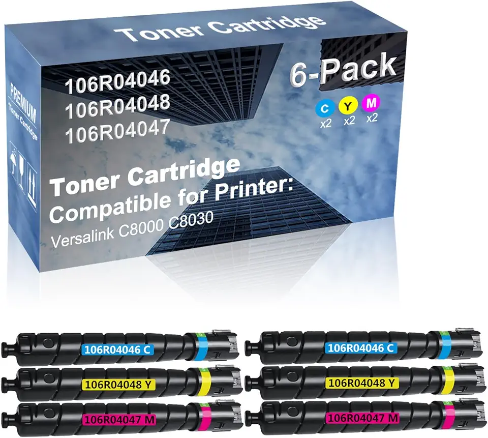 6-Pack (2C+2Y+2M) Compatible Versalink C8000 C8030 Printer Toner Cartridge High Capacity Replacement for 106R04046+ 106R04048+ 106R04047 Toner Cartridge
