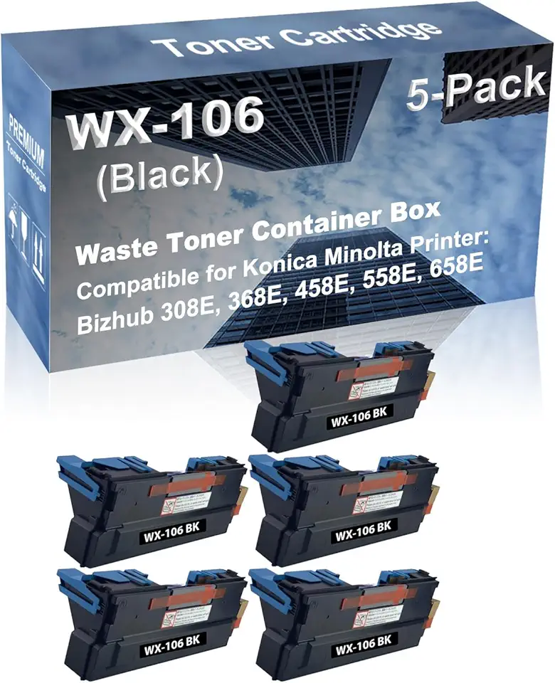 5-Pack Compatible High Capacity Bizhub 308E, 368E, 458E, 558E, 658E Printer Waste Toner Container Box Replacement for Konica Minolta WX-106, AAJ50Y1, AAJ5WY1 Printer Cartridge (Black)