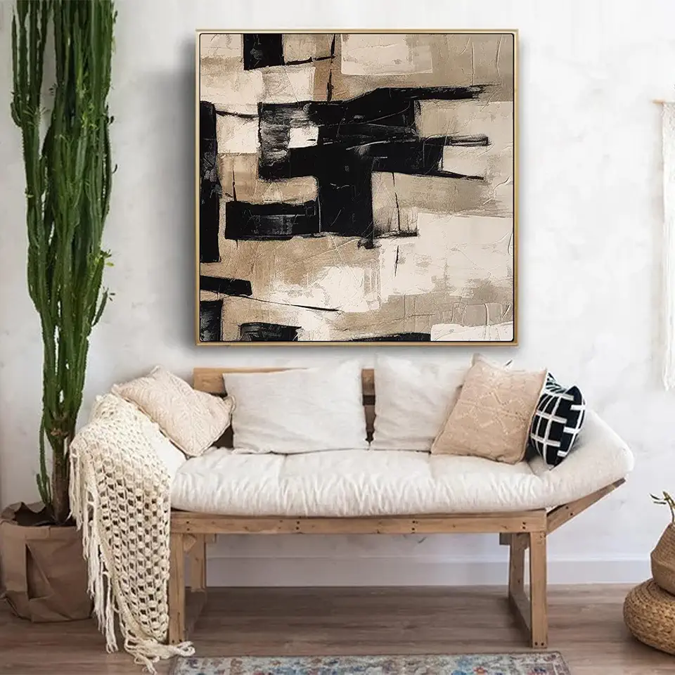 Black Brown Abstract Color Blocks Wall Art,Minimalist Art,Nordic Wall Art,Modern Wall Decor For Living Room Office Entrance,Unstretched,Frameless,(183X183cm) 72X72Inches