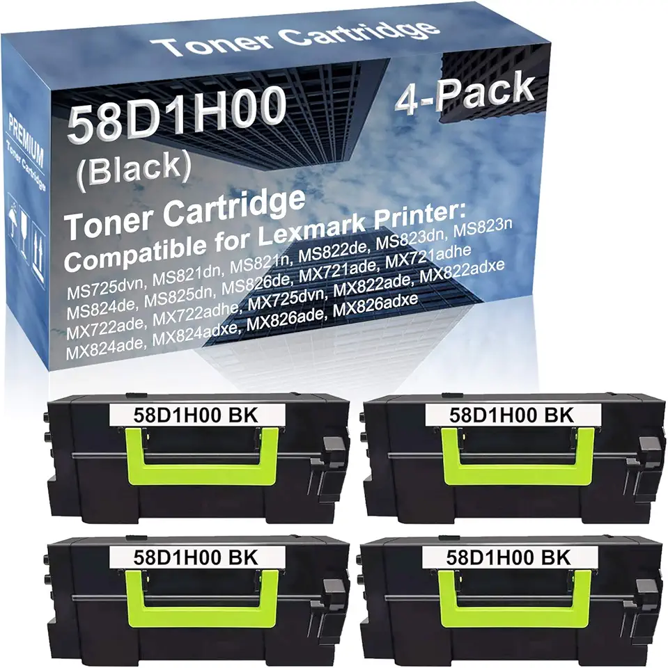 4-Pack Compatible High Capacity MS825dn MS826de MX721ade MX721adhe MX722ade MX722adhe MX725dvn Printer Toner Cartridge Replacement for 58D1H00 Toner Cartridge (Black)