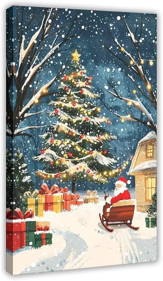 XAHOR Retro Christmas Canvas – Nostalgic Holiday Illustration, Cozy Winter Decor Canvas Poster Wall Art Decor Print Picture Paintings for Living Room Bedroom Decoration 20x30inch(50x75cm)