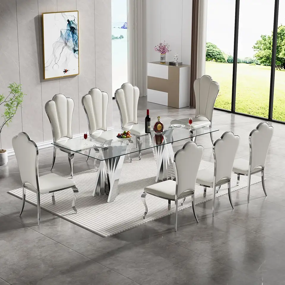 Pvillez 9 Piece Dining Table Set, Kitchen Dining Table Set for 8 with 70