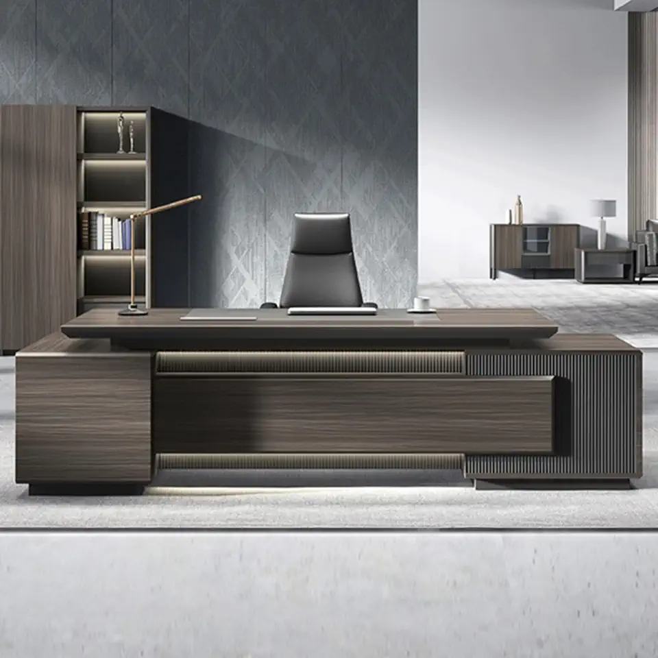 Home Office Executive Desk with Solid Thickened Tabletop Writing Study Desk Computer Desk with Storage Cabinets