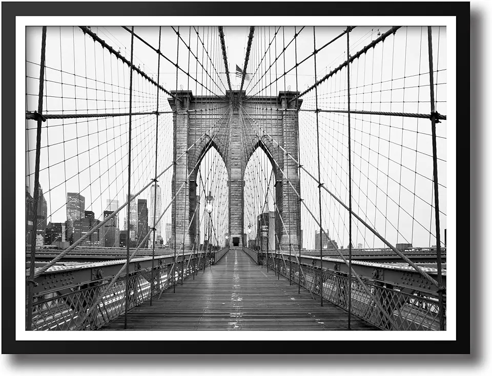 Photonability® Brooklyn Bridge Black and White Manhattan Dumbo New York City Skyline World One Wall Art Gallery Giclee Framed Fine Art Print NO Matting (41.75 x 61.75 x 0.875 inches)