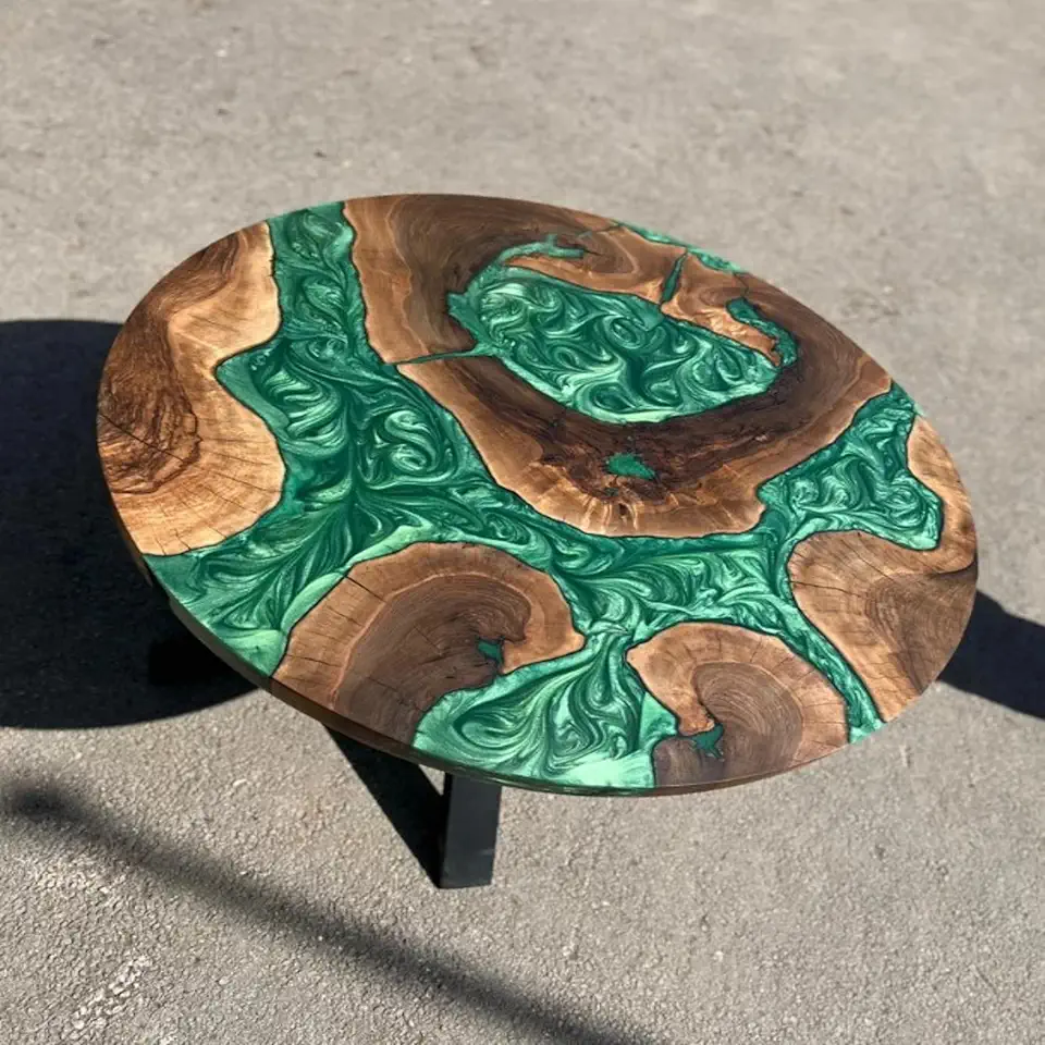 RESINHOMEFURNITURE Emerald Elegance Green Epoxy Resin Table Coffee Table Living Room Table Dining Table Console Table Bar Counter Table Side Table Patio Table (30 Inches Tall, 66 x 66 Inches)