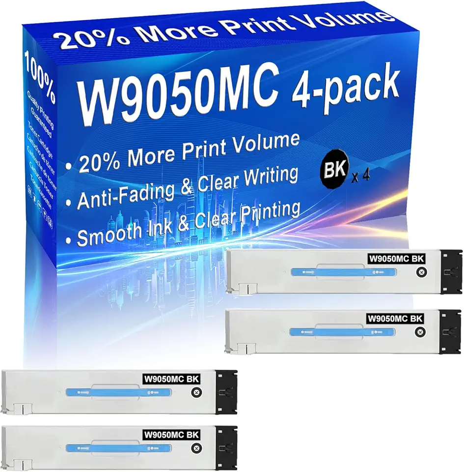 4-Pack (Black) Compatible High Yield W9050MC Toner Cartridge Use for Color Managed MFP E87640Z E87650Z E87660 Printer