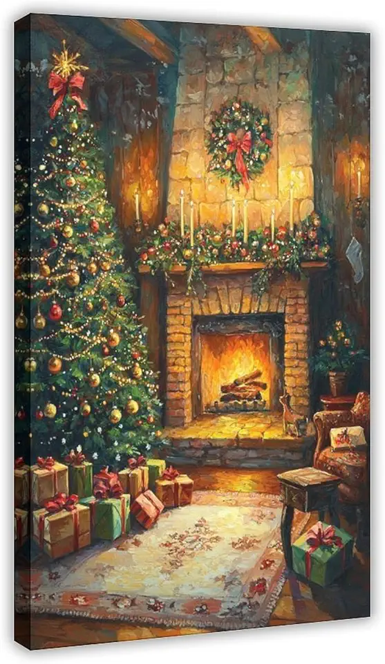 ZMLIS Classic Holiday Oil Painting Wall Art – Vintage Christmas Canvas, Festive Home Decoration Gift Canvas Poster Wall Art Bedroom Decor Office Room Kitchen Decor Gift 20x30inch(50x75cm)