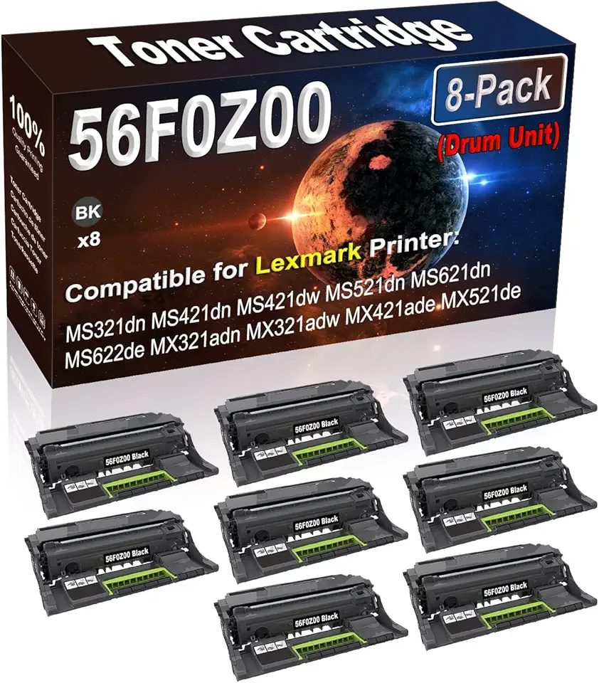 (NO Toner) 8-Pack Compatible MX321adw MX421ade MX521de MX521ade MX522adhe Printer Drum Unit Replacement for 56F0Z00 Drum Unit (Black, High Capacity)