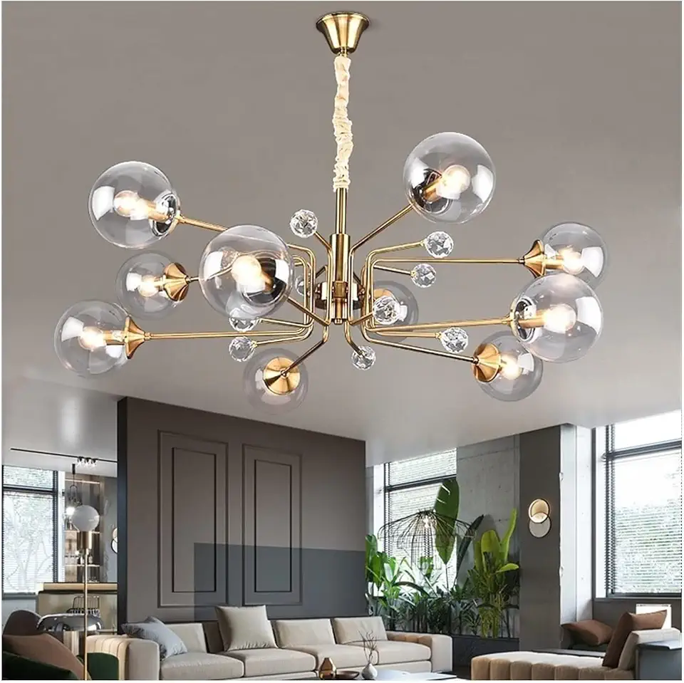 Art Glass Spherical Ceiling Decorative Chandelier, for Living Room