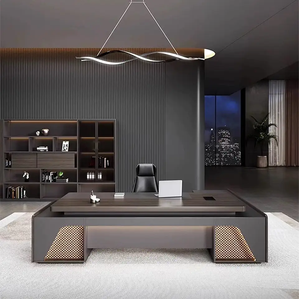 Large CEO L Shaped Executive Desk, Wood Computer Desk with File Drawers Business Furniture Large Computer Writing Table