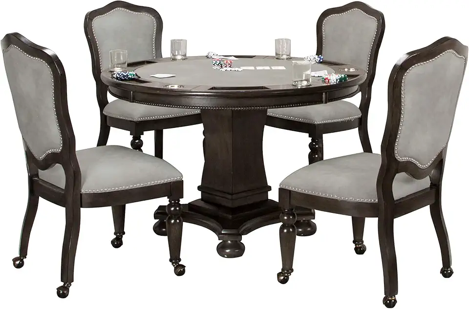 Sunset Trading Vegas Dining/Poker Table Set, 2 in 1 Game, Distressed Gray