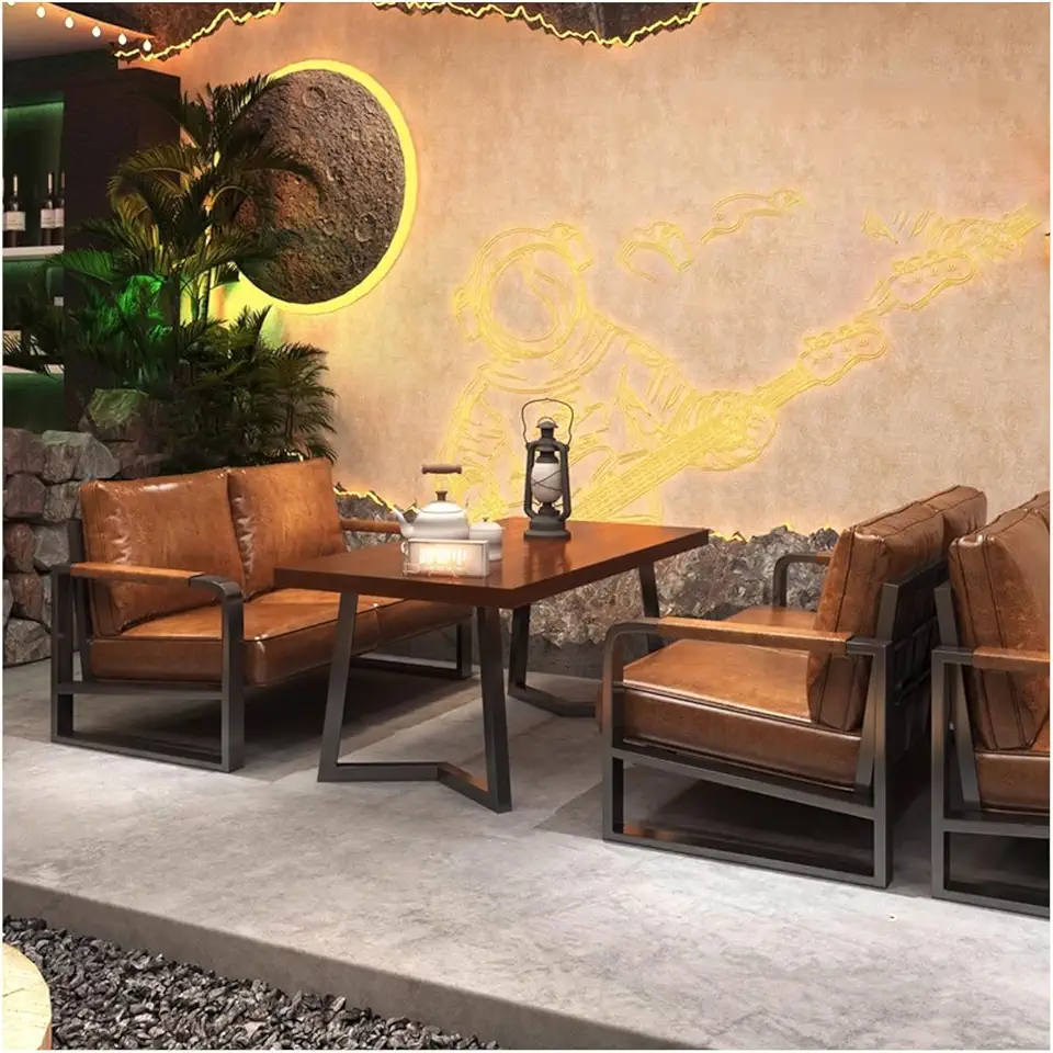 Solid Wood Table and Chairs Set, High-End Pu Leather Upholstered Sofas, Comfortable and Spacious Booth Sofa, Ideal for Living Room, Office(B)