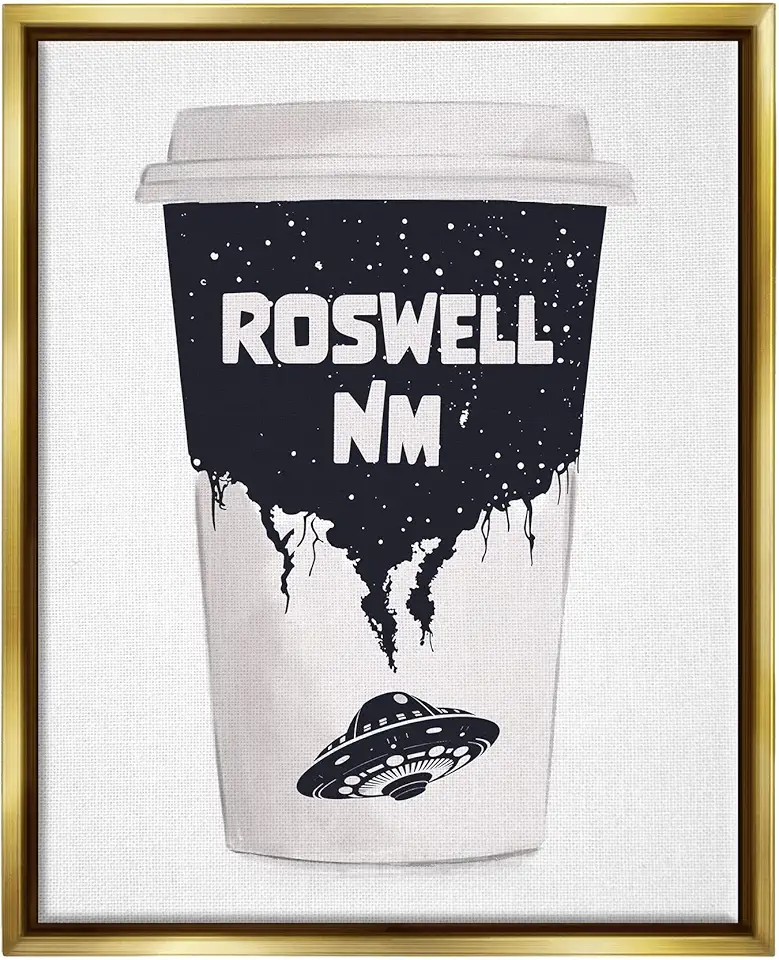 Stupell Industries Roswell NM UFO Coffee Cup Framed Floater Canvas Wall Art, Design by Ziwei Li