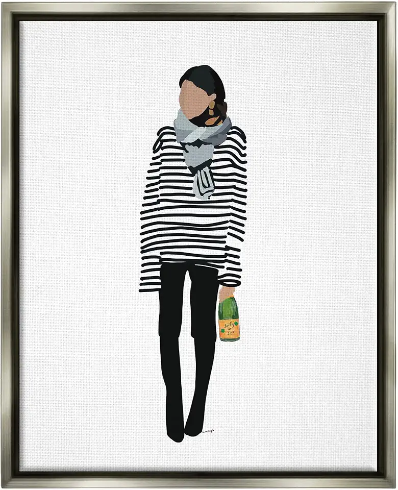 Stupell Industries Trendy Stripes Fashion Girl Framed Floater Canvas Wall Art, Design by Amelia Noyes