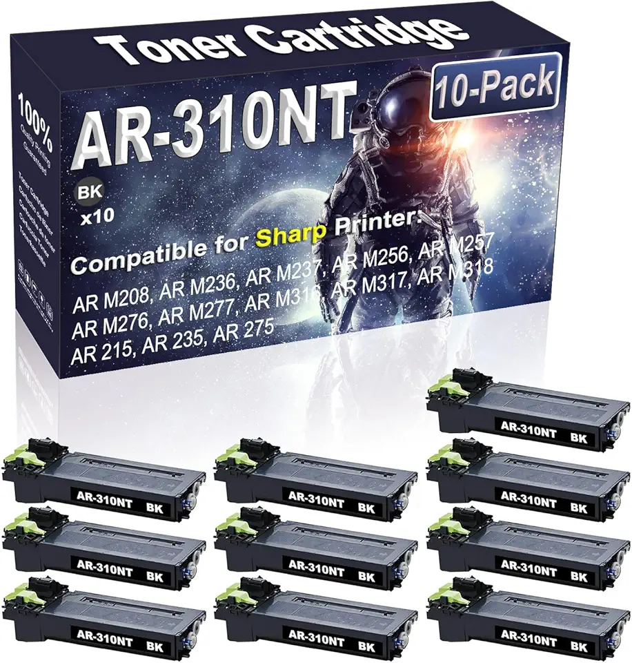 10-Pack Compatible High Capacity AR M208 AR M236 AR M237 AR M256 AR M257 AR M276 AR M277 AR M316 AR M317 Printer Toner Container Replacement for Sharp AR-310NT AR310NT Printer Cartridge (Black)