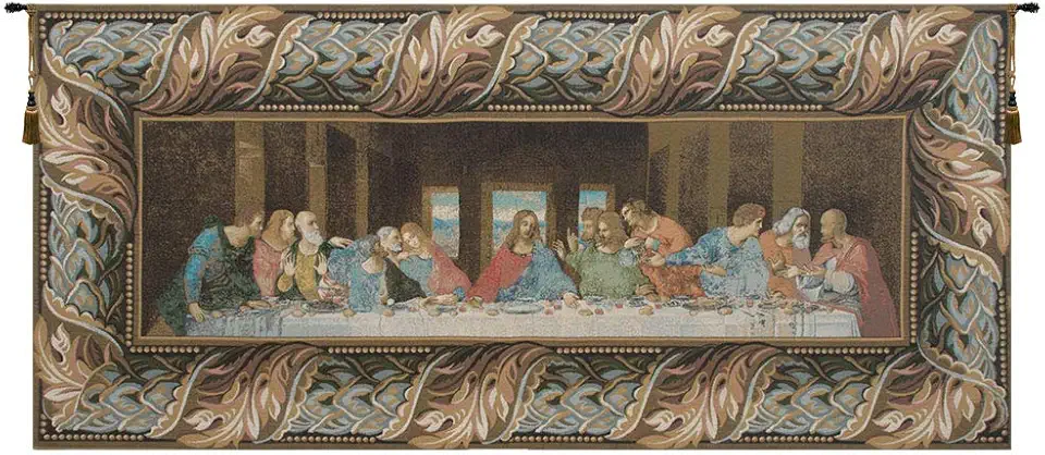 C Charlotte Home Furnishings Inc The Last Supper Border italian Tapestry Wall Hanging | Viscose Cotton and Polyester Blend Wall Art | 25 in. x 56 in | Home Decor Accents | By Leonardo da Vinci