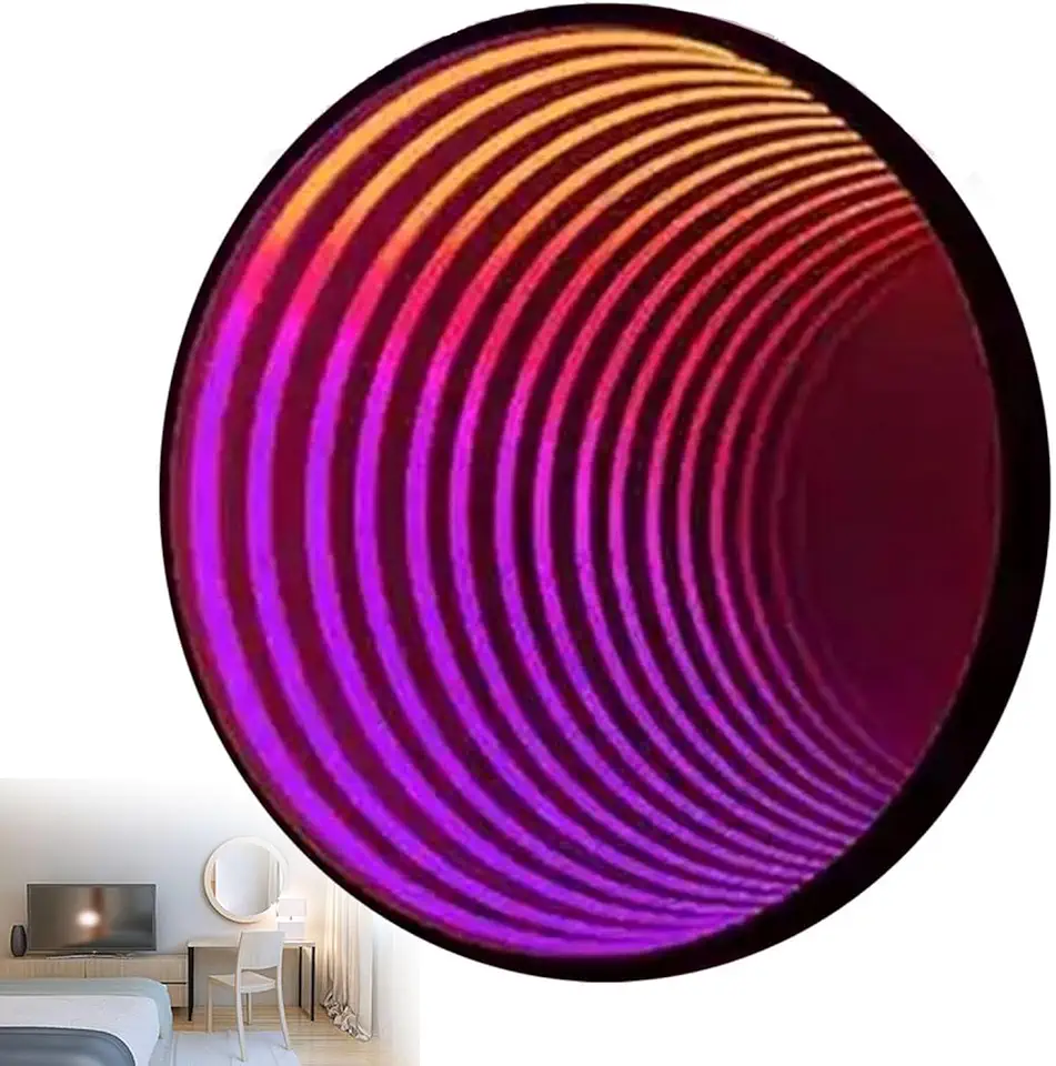 Infinity Mirror Tunnel Lamp,3D Mirror Wall Hanging Lights,RGB Color Changing Art Light,Easy to Install,for Living,Party,Bar (Circle 70cm)