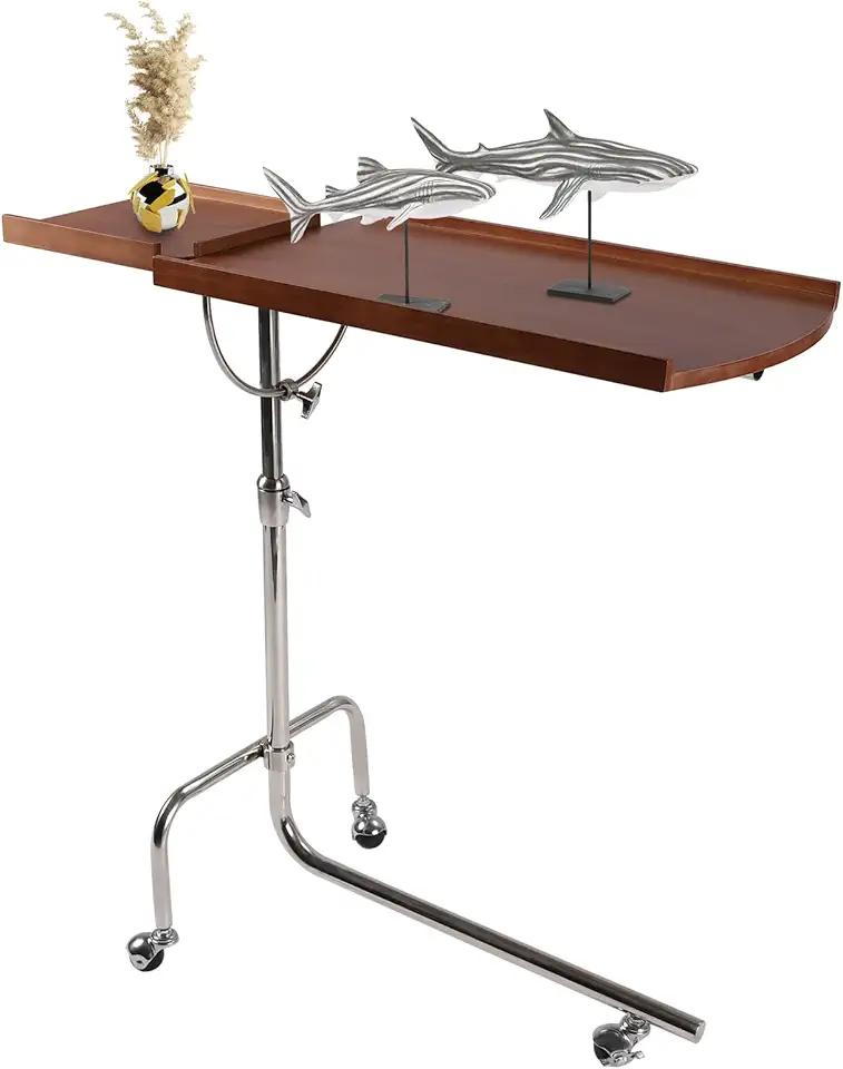 DYRABREST Tray Table, Folding Table with Wood Swivel Tray and Rolling Wheels,TV Tray,Snack Table,Sheet Music Side Table, Adjustable Laptop Table for Living Room,Bedroom