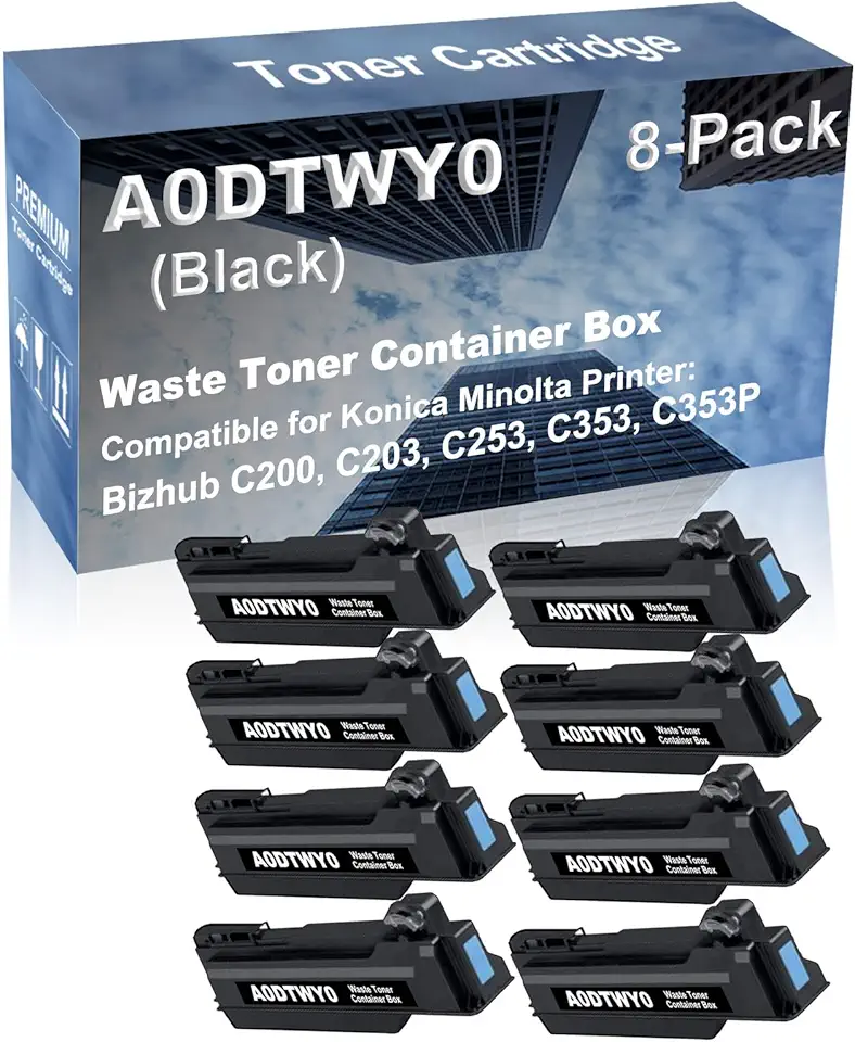 8-Pack Compatible High Yield Bizhub C200, C203, C253, C353, C353P Printer Waste Toner Container Box Replacement for Konica Minolta A0DTWY0 A0DY-WY0 Toner Cartridge (Black)