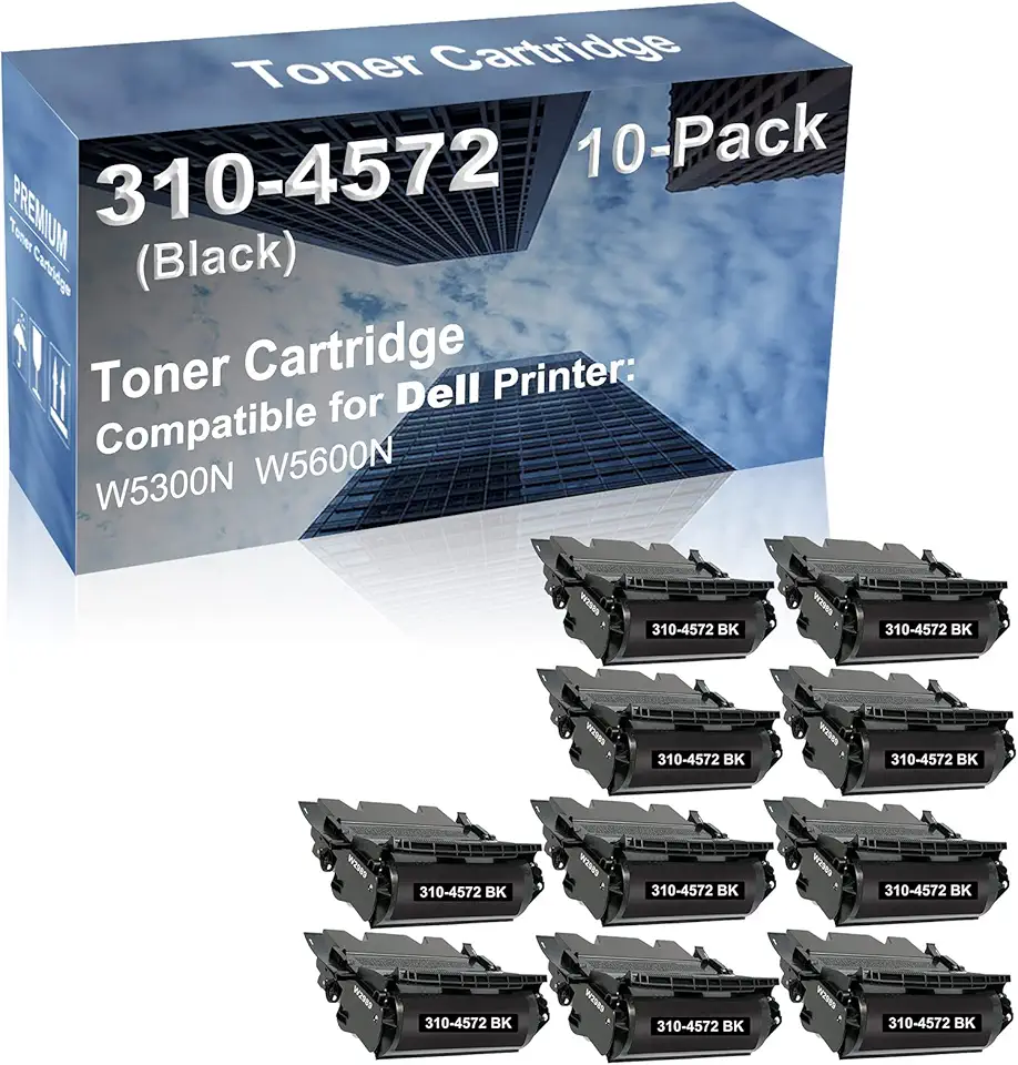 10-Pack Compatible High Capacity 310-4572 W2989 Toner Cartridge use for Dell W5300N W5600N Printer (Black)