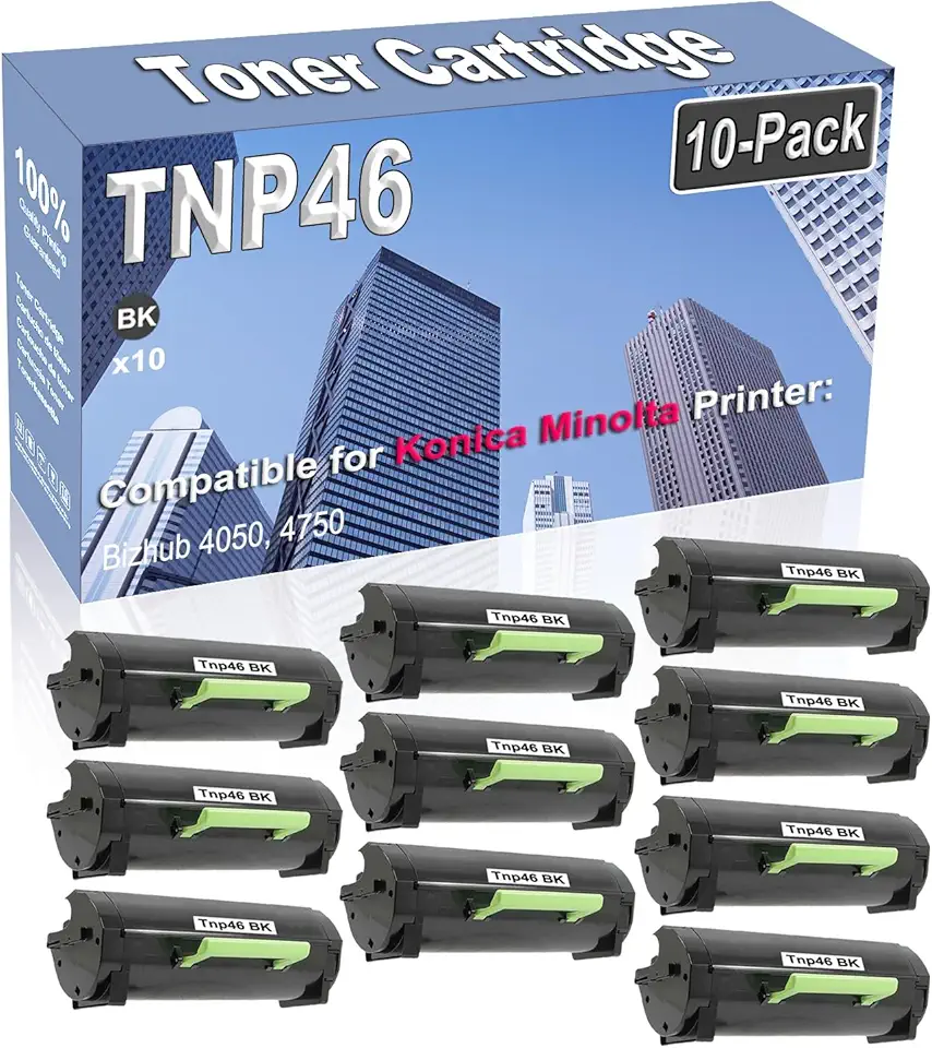 10-Pack (Black) Compatible High Capacity TNP46 TNP-46 (A6VK01W) Toner Cartridge Used for Konica Minolta Bizhub 4050 4750 Printer