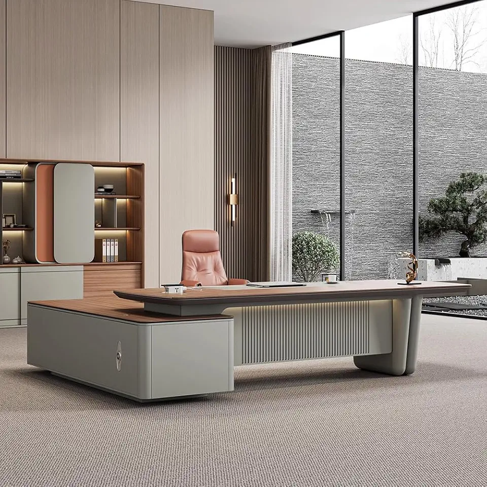 2.4m Administrative Desk Computer Desk Modern Luxury L-Shaped Desk with Drawers and lockers, Suitable for Living Room, Bedroom and Study Office.