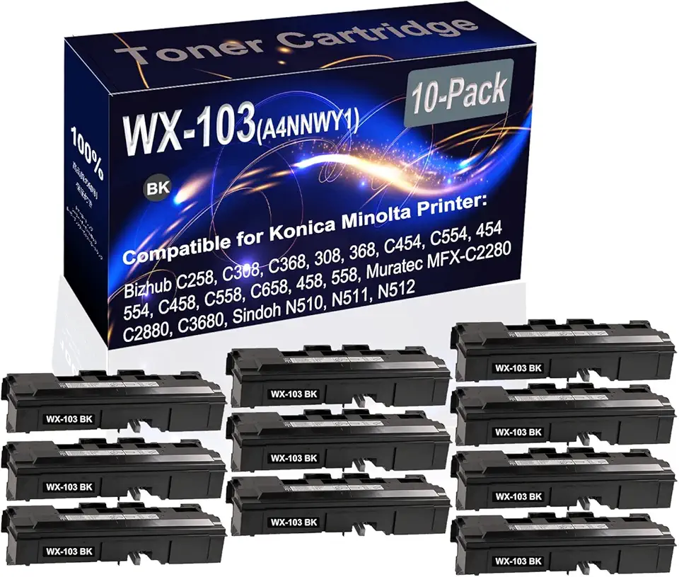 10-Pack (Black) Compatible WX103 WX-103 (A4NNWY1) Waste Toner Container Box (High Capacity) fit for Konica Minolta Bizhub C258 C308 C368 308 368 C454 C554 454 Printer