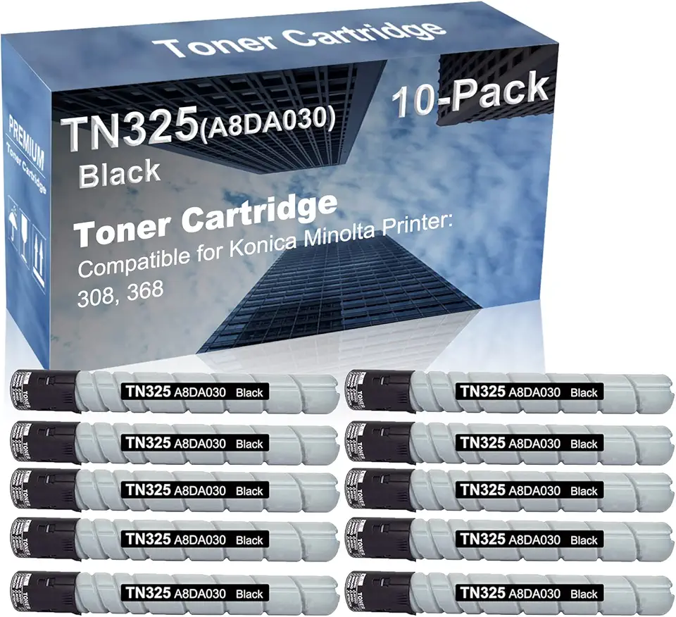 10-Pack Compatible High Yield 308, 368 Printer Cartridge Replacement for Konica Minolta TN325 (A8DA030) Toner Cartridge (Black)