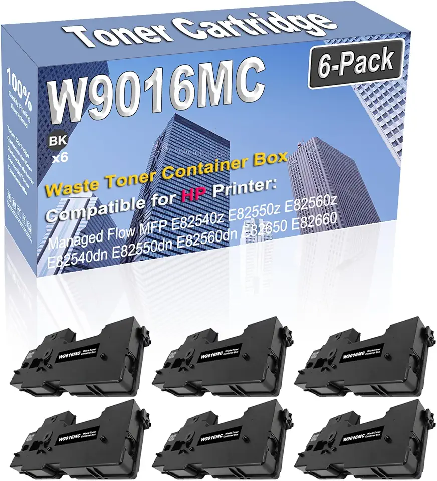 6-Pack (Black) Compatible High Capacity W9016MC Waste Toner Container Box Used for HP Managed Flow MFP E82540z E82550z E82560z E82540dn E82550dn E82560dn E82650 E82660 E82670 E826 Printer