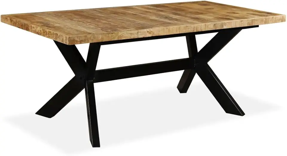 Dining Table Solid Mango Wood and Steel Cross Contemporary Dining Table for Restaurant 70.9