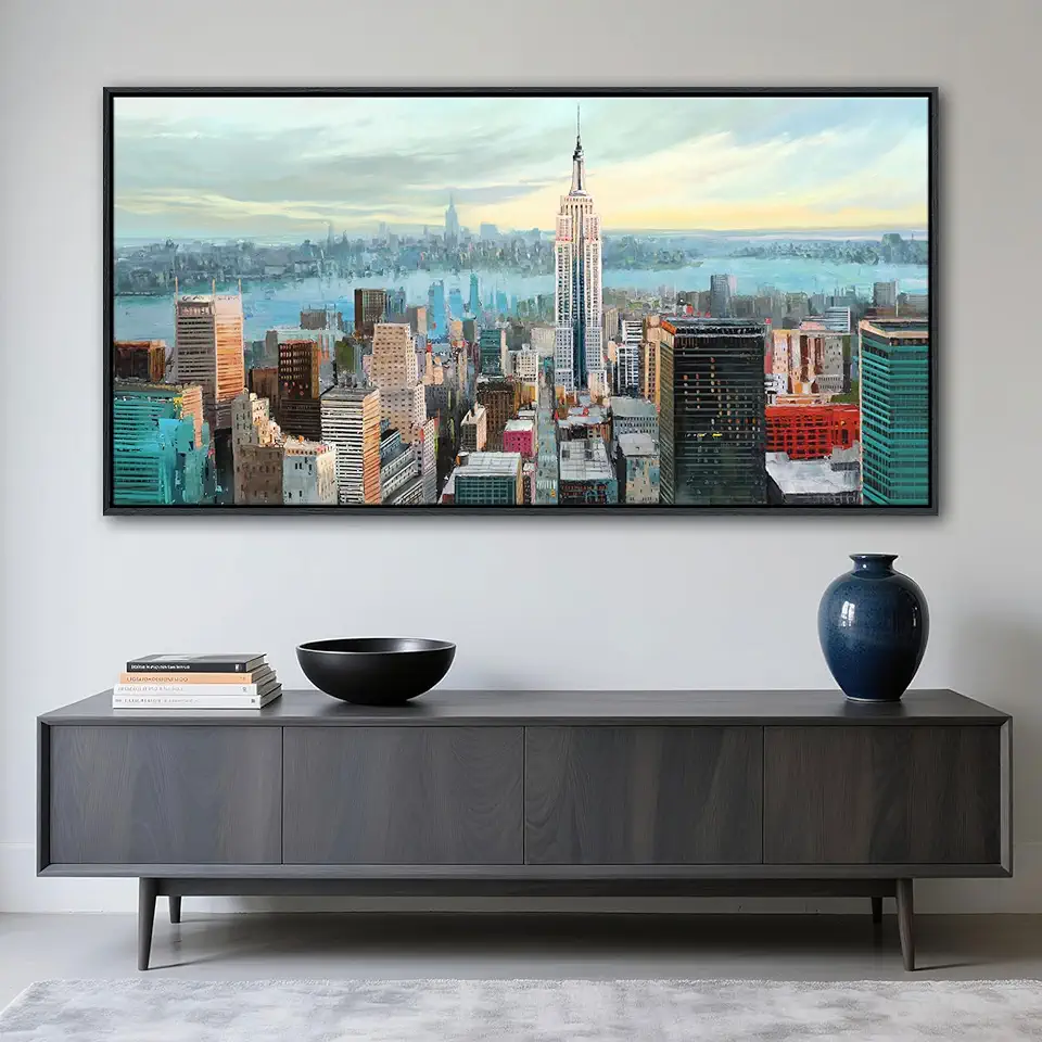 Abstract Wall Art for Living Room - Modern New York City Wall Art Large Canvas Pictures Bedroom, Wall Decor for Bedroom Framed Painting Elegant Cityscape Artwork 20×40IN