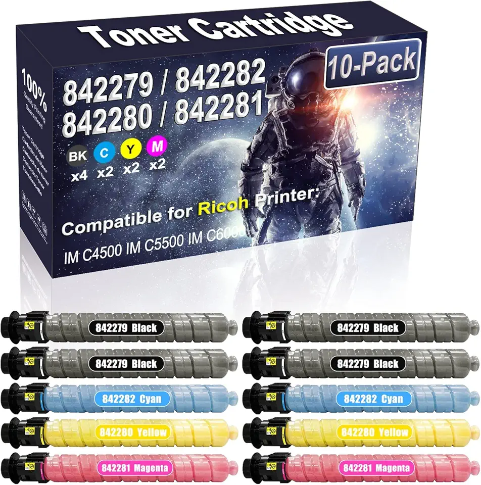 10-Pack (4BK/2C/2Y/2M) Compatible 842279 842282 842280 842281 Laser Toner Cartridge Replacement for Ricoh IM C4500 IM C5500 IM C6000 Printer