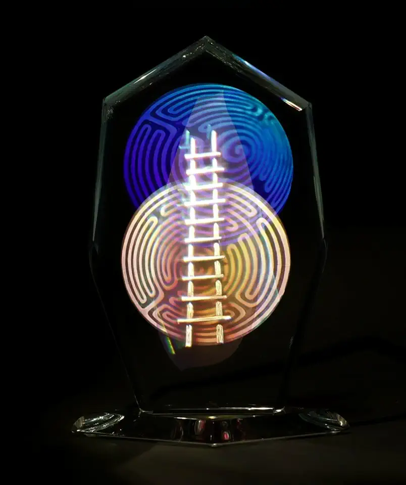 Vintage Hologram Glass Artwork - Signed by August Muth - 3 Holograms in One - Rare!