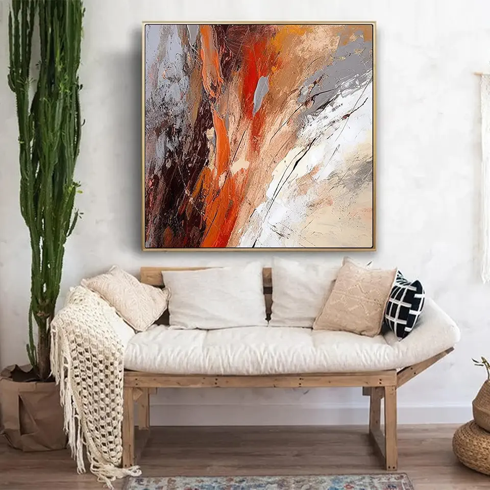 Reddish Brown Abstract Painting,Brown Tones Wall Art,Minimalist Texture Painting,Modern Wall Decor,Living Room Wall Art,Unstretched,Frameless,(183X183cm) 72X72Inches