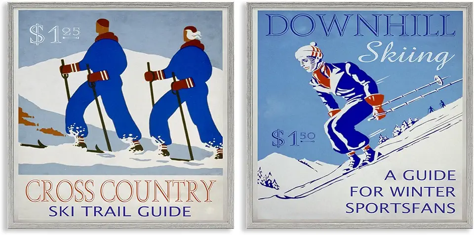 Stupell Industries Cross Country Skiing Posters 2pc Gray Framed Giclee Wall Art Set Design by Graffi*tee Studios, 12 x 12