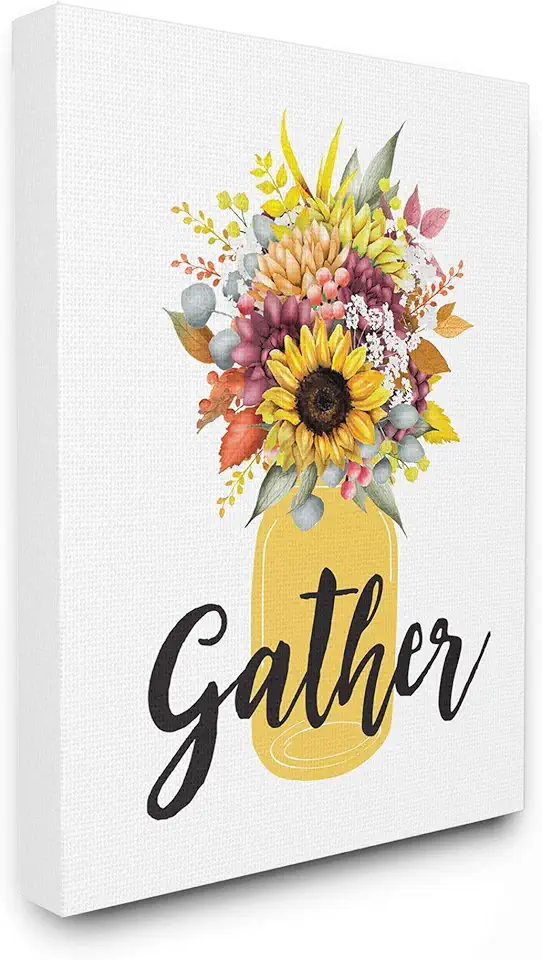 Stupell Industries Gather Flower Jar Yellow Fall Autumn Seasonal Design Canvas Wall Art, 30 x 40, Multi-Color