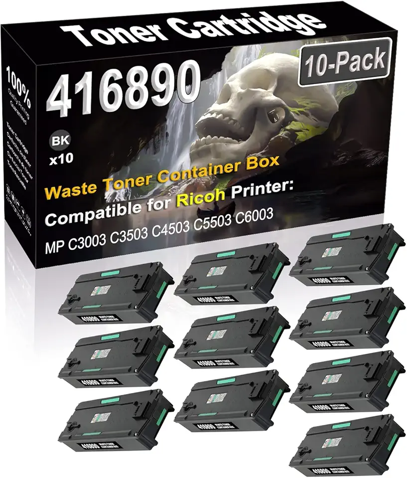 10-Pack (Black) Compatible MPC2003 MPC2503 MPC3003 MPC3503 MPC4503 MPC5503 MPC6003 Waste Toner Container Box (High Capacity) Replacement for Ricoh 416890 Printer Cartridge