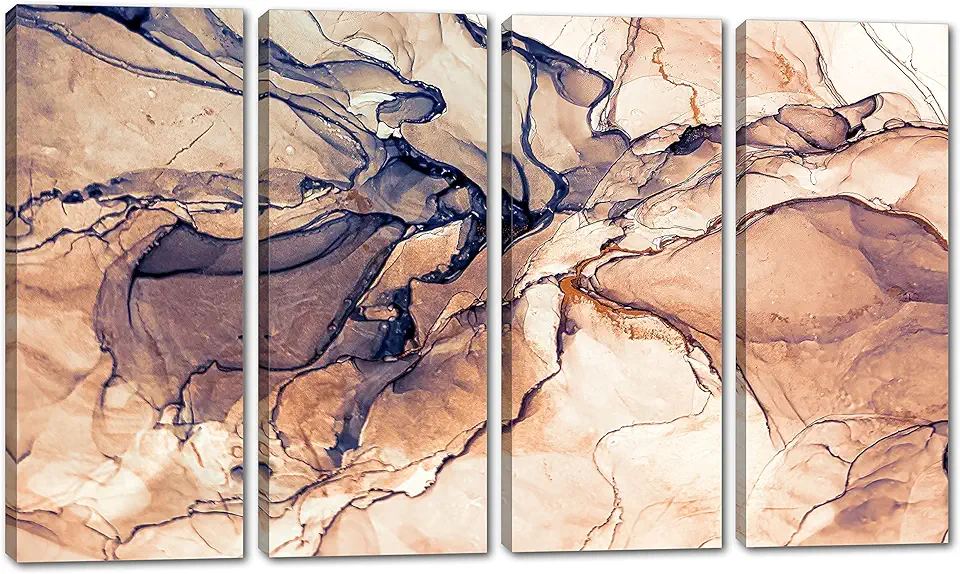 80 x 50 TOTAL - Faded orange Marble Wall Art Canvas Print 4 Panel Split abstract marble liquid resin stone